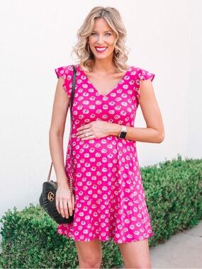 LOFT Hot Pink Floral V-neck maternity dress